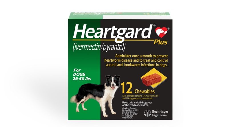HEARTGARD PACKAGE with black and white dog